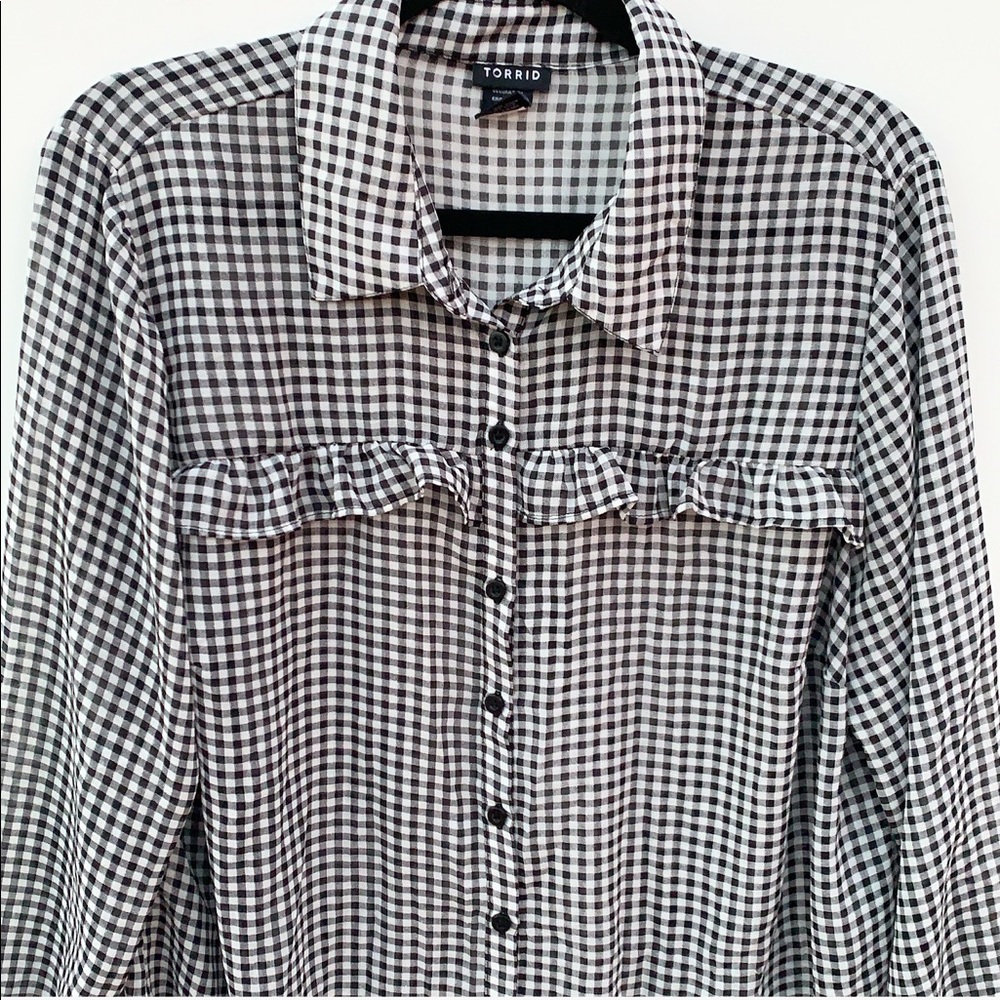 Torrid Gingham Check Ruffle Trim Button Down Top - image 4